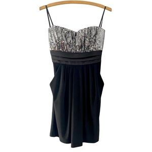 Deb Strapless Formal Black Dress with Silver Sequins Prom Junior MEDIUM
